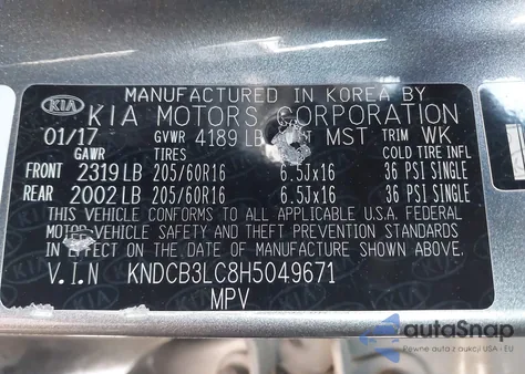 2017 Kia Niro Lx z USA, uszkodzony, nr VIN KNDCB3LC8H5049671